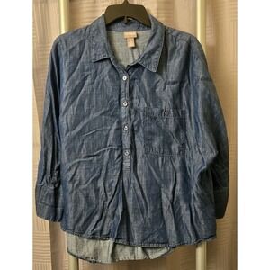 Chico's Women's Long Sleeve Denim Tunic Blouse Chico's‎ 3 Size 16 Or XL